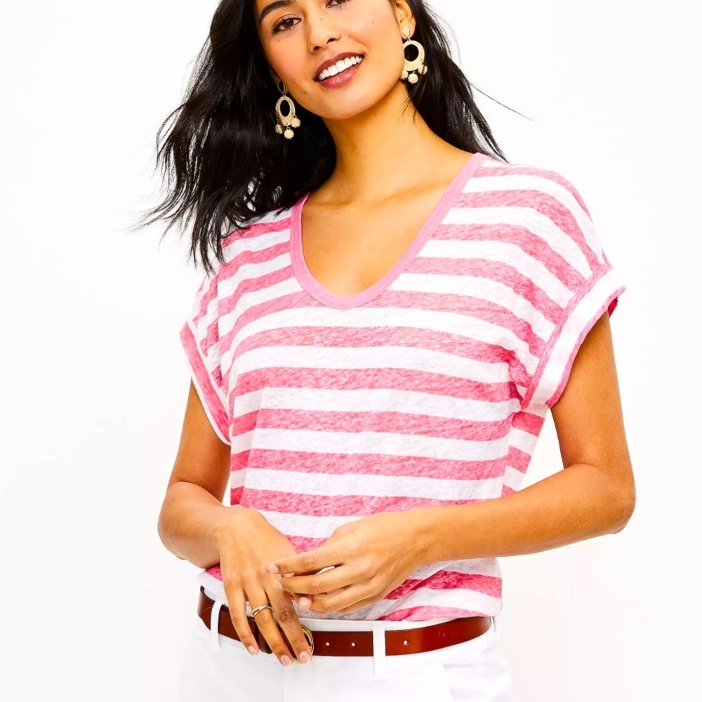 LOFT | Striped Linen Tee Sz M EUC